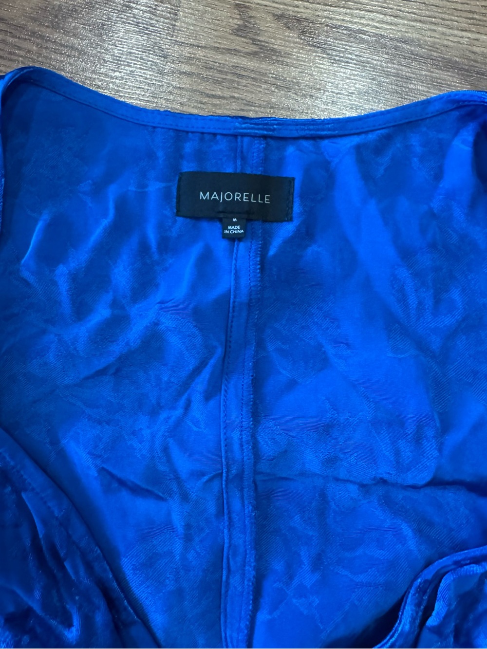Majorelle Blue Floral Jacquard Wrap Mini Dress | Size Medium - Picture 4 of 4